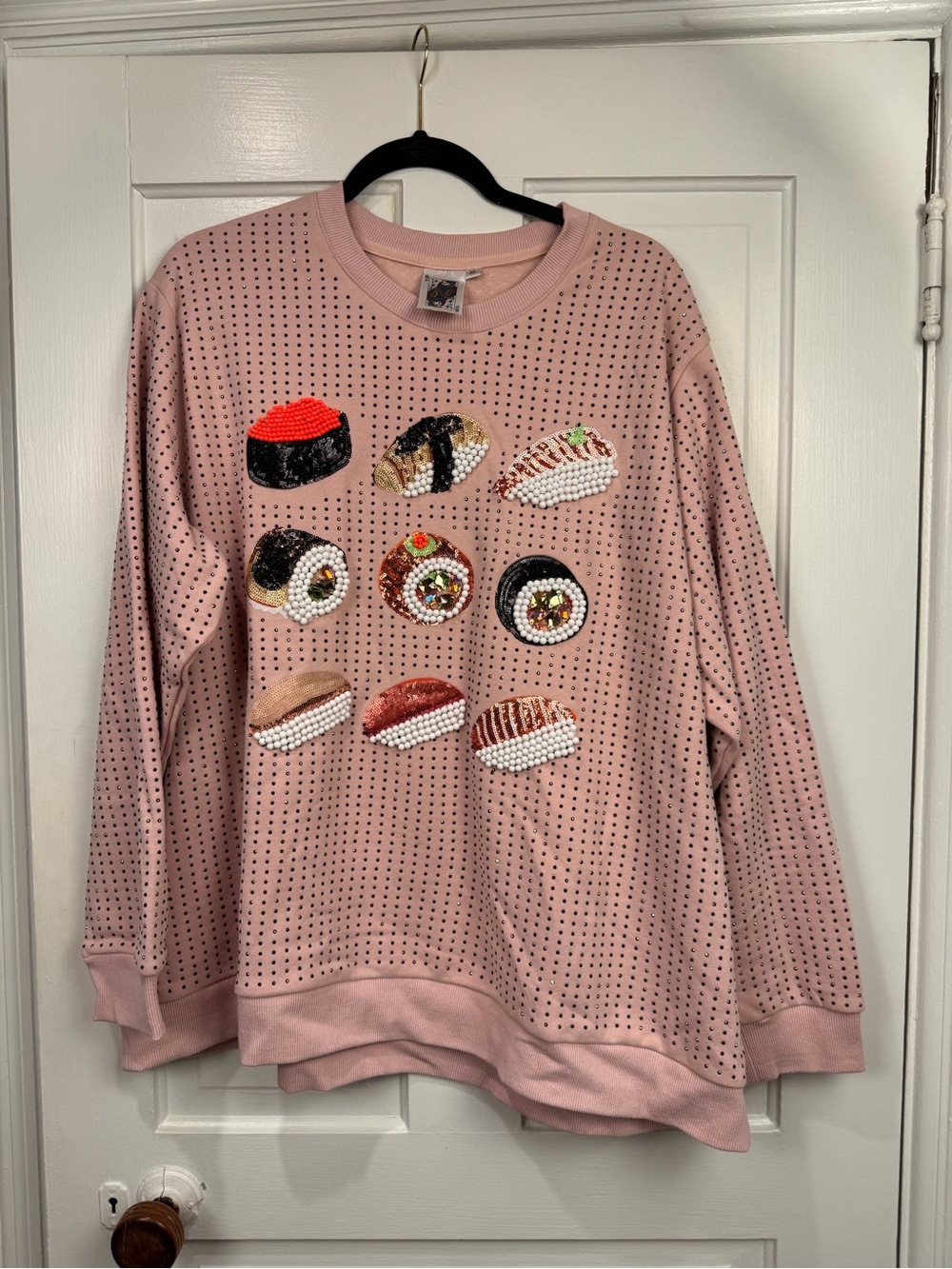 QUEEN OF SPARKLES Pink Sequin Sushi Sweatshirt